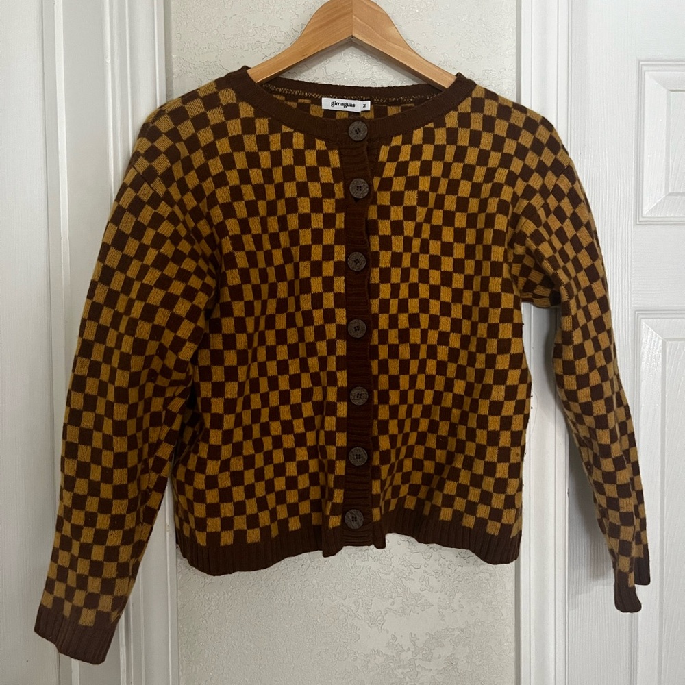 Gimaguas Brown and Yellow Checkered Cardigan